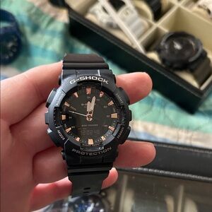 G-Shock Black Resin Sport Watch with Rose Gold Accents, step track